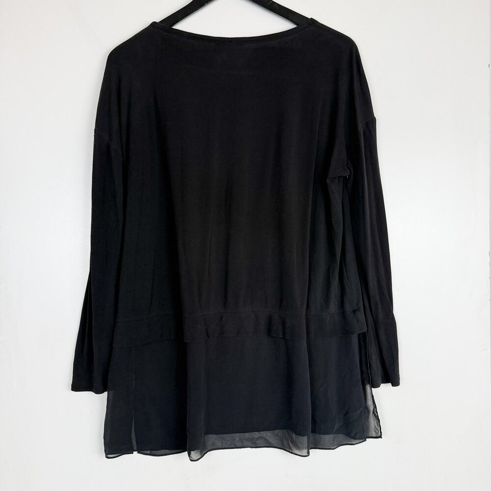 Eileen Fisher Tunic Chiffon Blouse Black 100% Silk Top - M - Picture 8 of 11